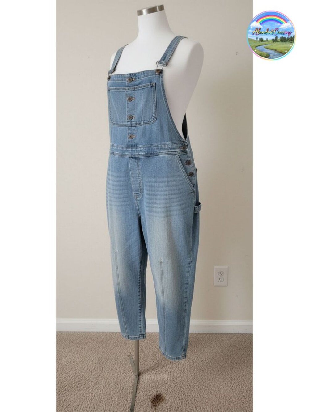 CHARTOU Casual Loose Fit Denim Jumpsuit Overalls Crop Harem Cotton Pants